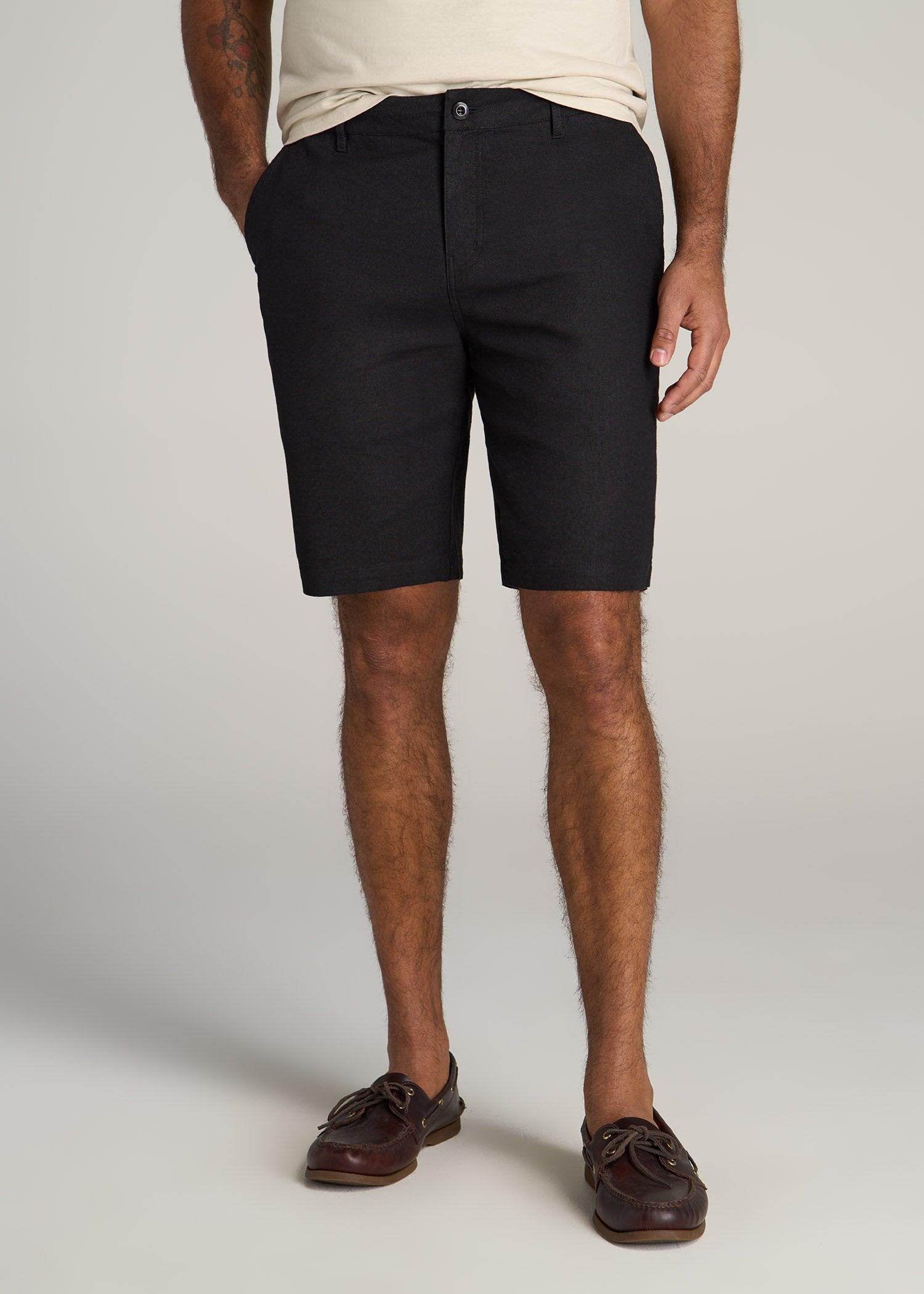 Linen Shorts For Tall Men in Black Male Product Image