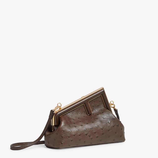 Fendi First SmallDark brown ostrich leather bag Product Image