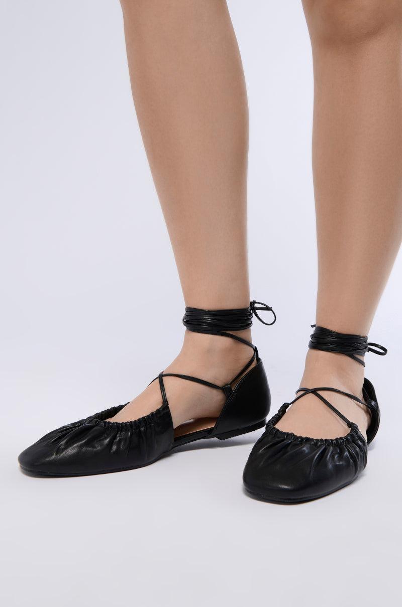 AZALEA WANG BEAUTIMOUS BLACK LACE UP BALLET FLAT Product Image