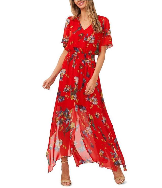 Cece V-Neck Short Sleeve Midi Floral Dress Product Image