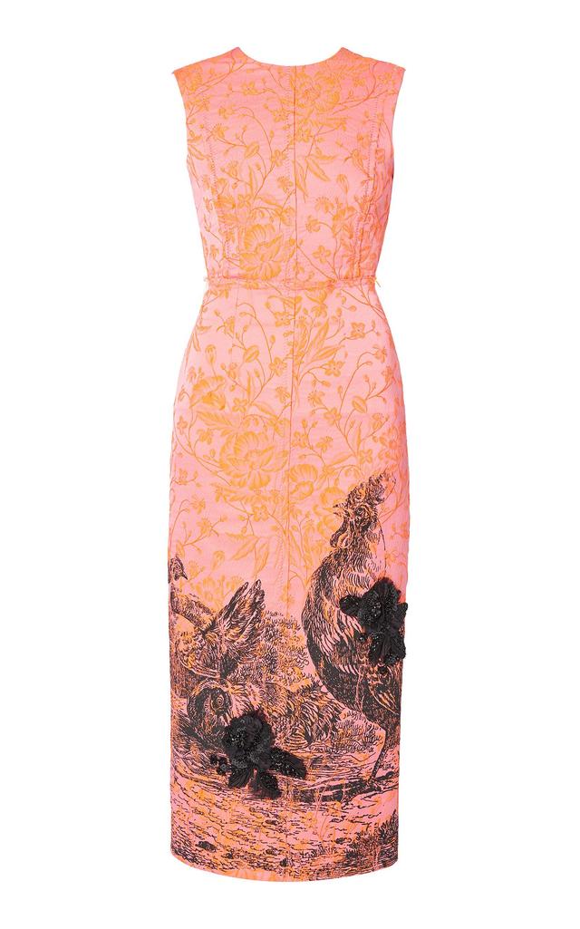 Draped Jacquard Midi Dress In Pink Product Image