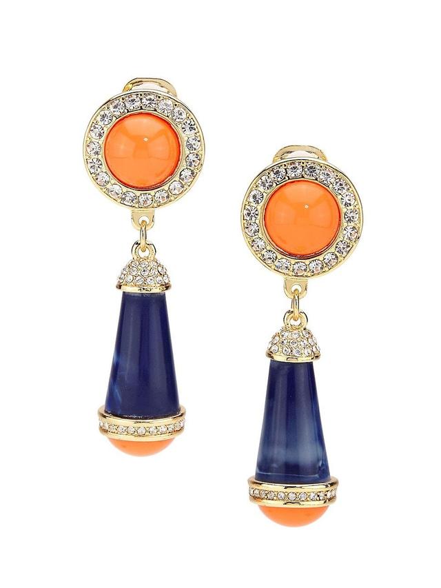 Womens Goldtone Coral & Lapis Drop Clip-On Earrings Product Image