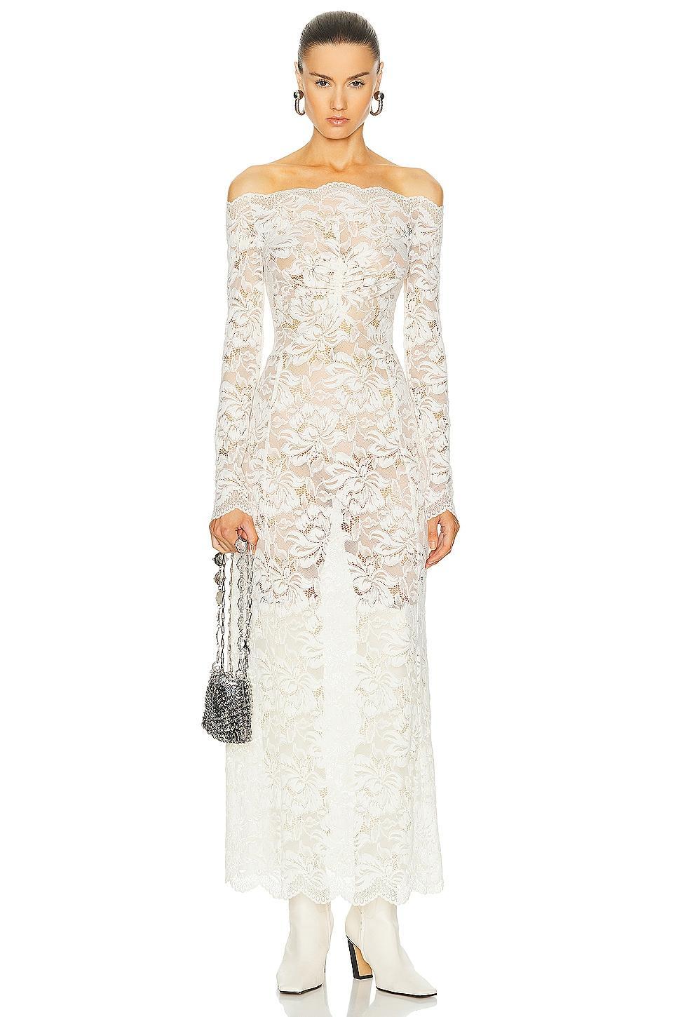 RABANNE Stretch Lace Dress Ivory. (also in ). Product Image