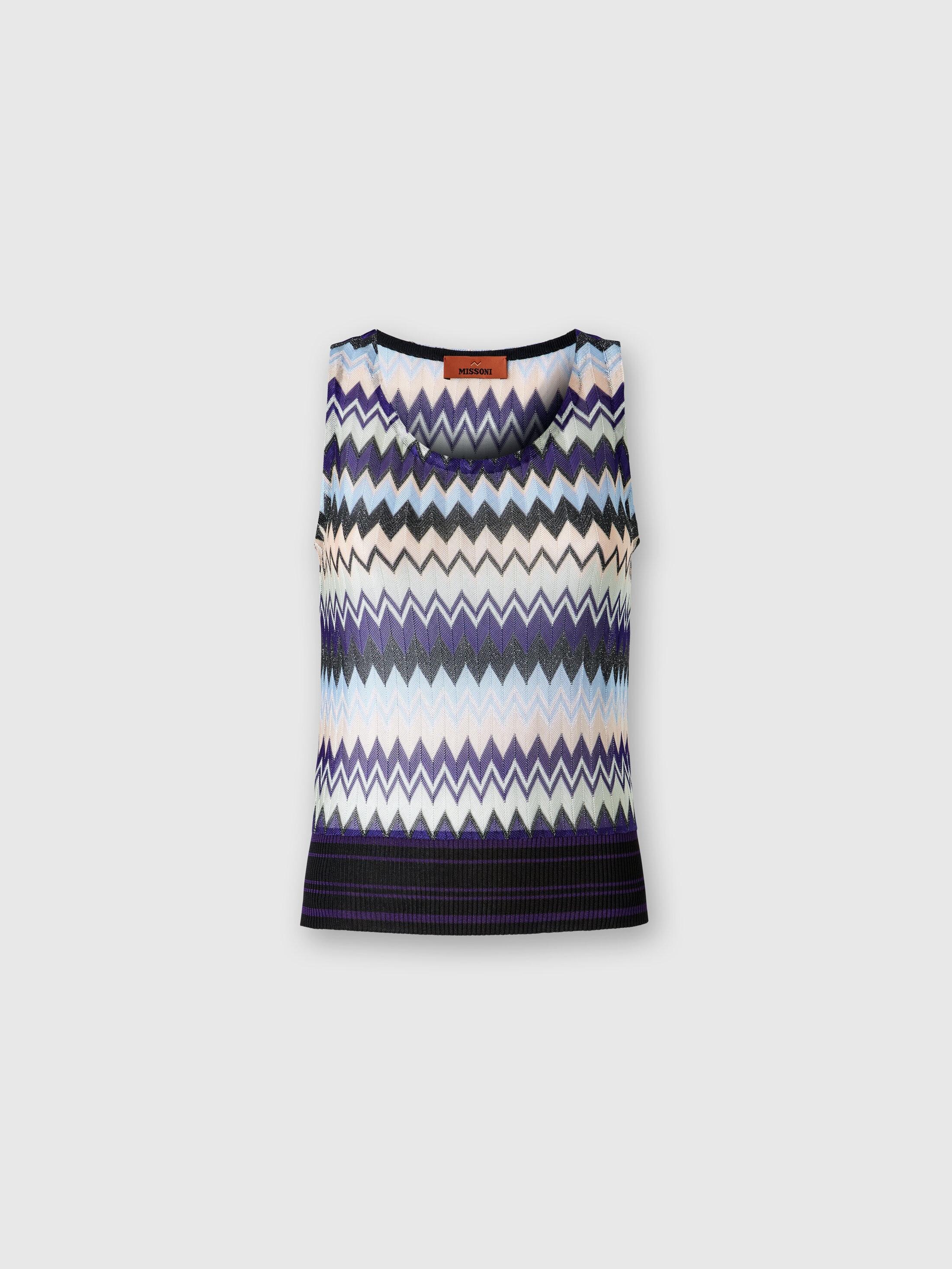 Sleeveless top in zig zag lamé viscose Product Image