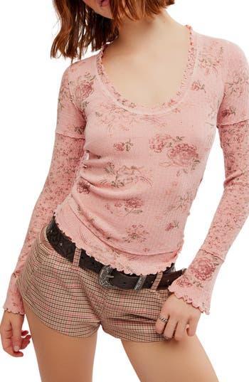 FREE PEOPLE Clover Printed Thermal Tee In Pink Product Image