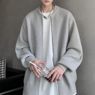 Crew Neck Plain Zip Up Oversized Cardigan Product Image