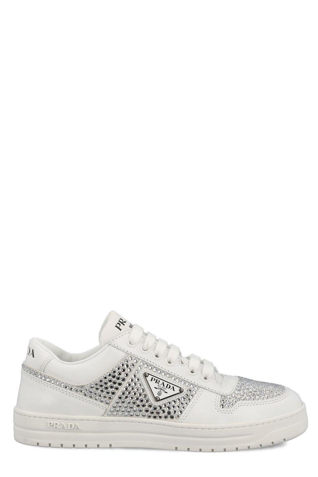 Leather Sneakers With Crystals In White Product Image