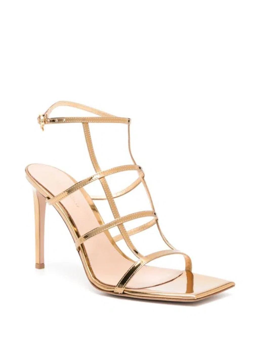 GIANVITO ROSSI Gold-tone Caged 95mm Patent Leather Sandals Product Image