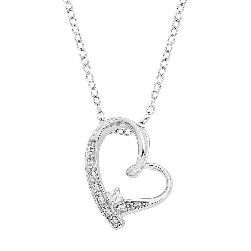 Sterling Silver Diamond Accent Heart Pendant Necklace, Womens White Product Image