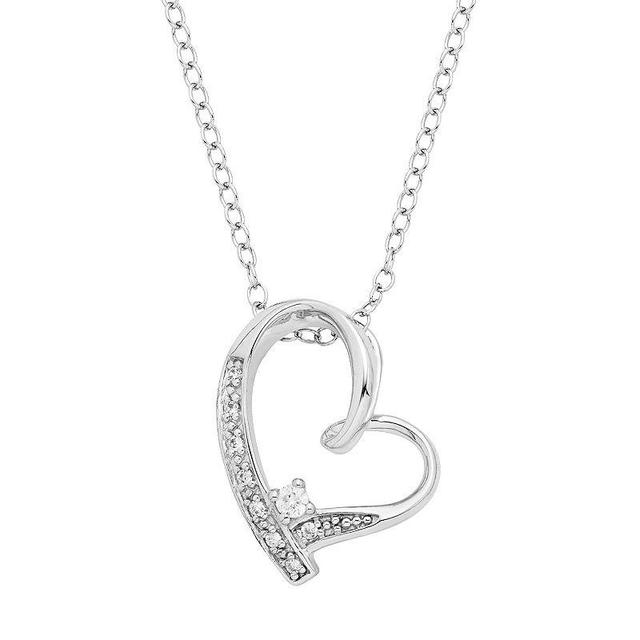 Sterling Silver Diamond Accent Heart Pendant Necklace, Womens White Product Image