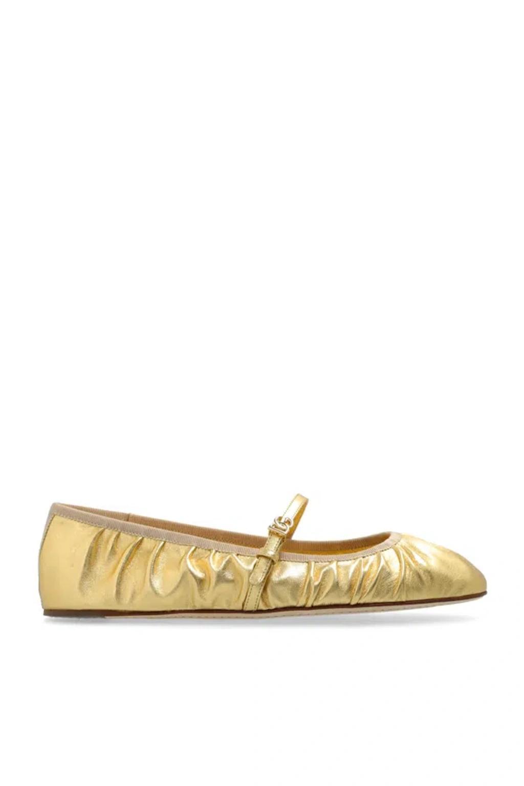 Leather Ballerinas In Gold Product Image