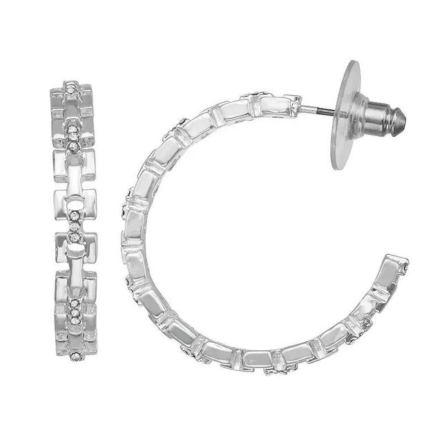 Nine West Silver Tone Crystal Chain C-Hoop Earrings, Womens, Clear Product Image