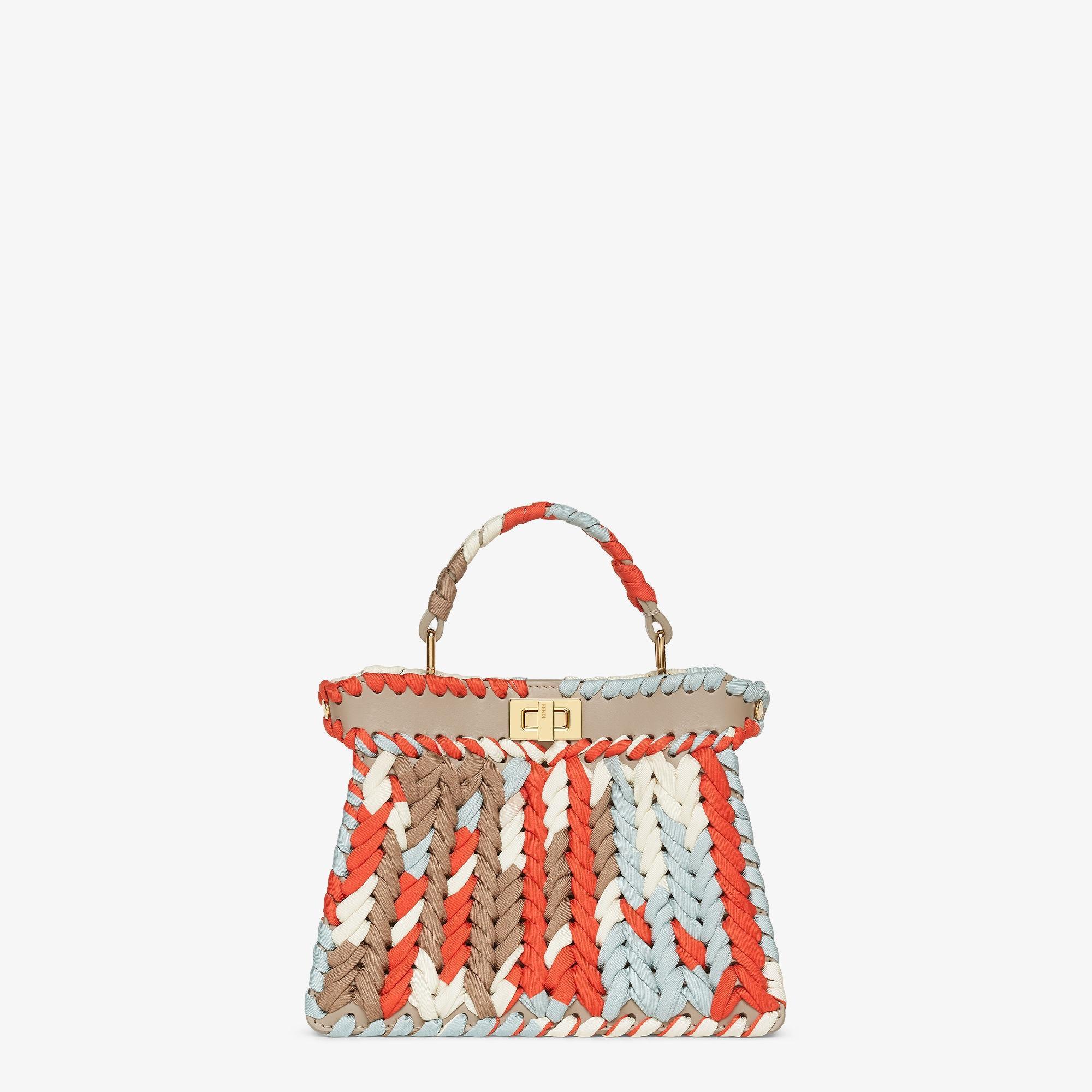 Peekaboo ISeeU PetiteDove gray leather bag with multicolor silk interlace Product Image