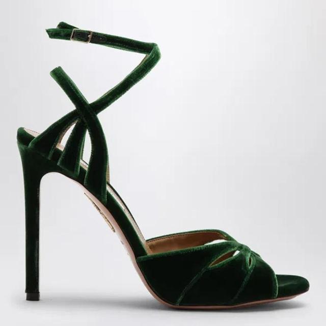 High Dark Green Velvet Sandal Product Image