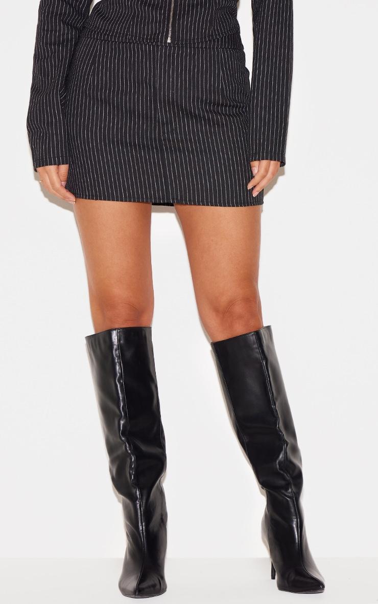 Black Woven Tailored Pinstripe Mini Skirt Product Image