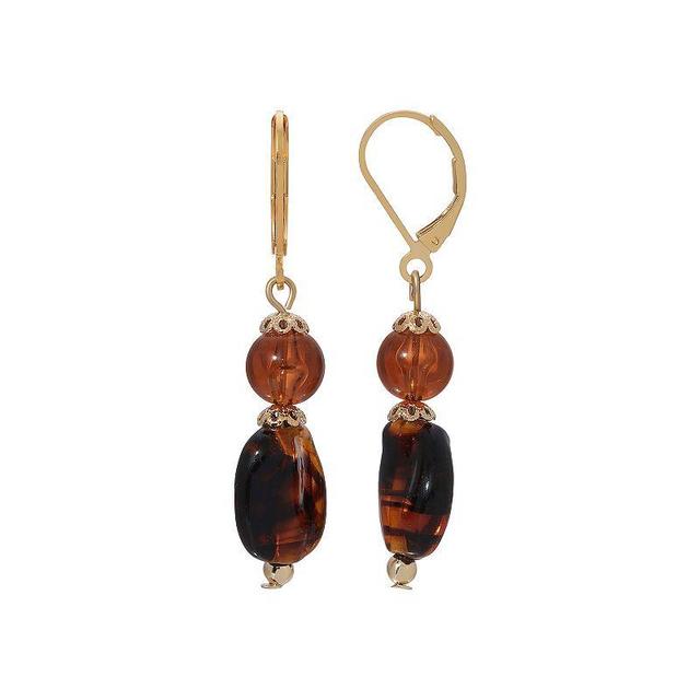 1928 Gold Tone Tortoise Color Bead Drop Earrings, Womens, Brown Product Image