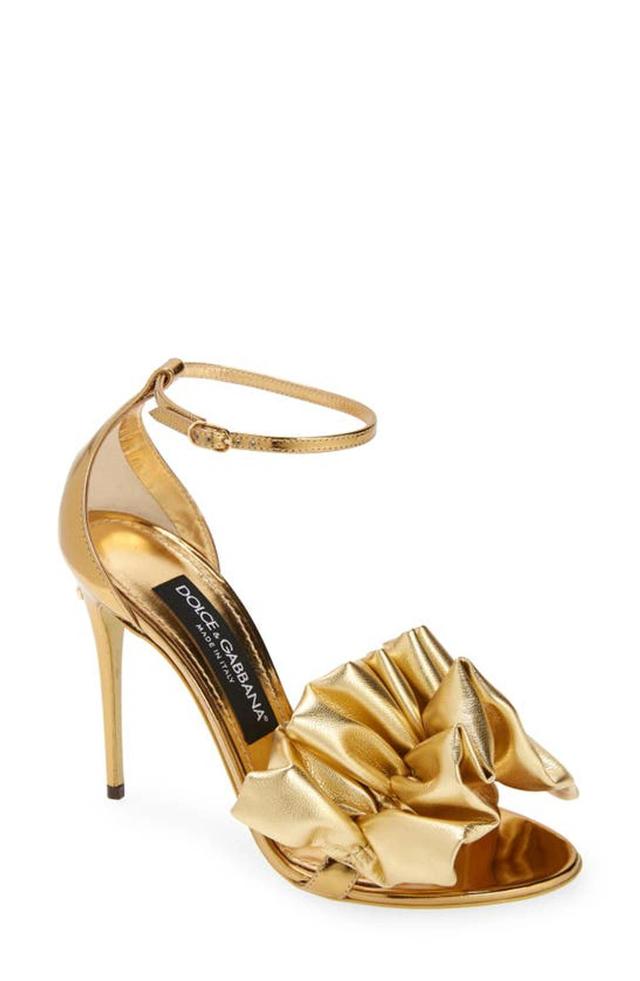 DOLCE & GABBANA 105mm Metallic Ruffle Ankle-strap Sandals In Neutrals Product Image