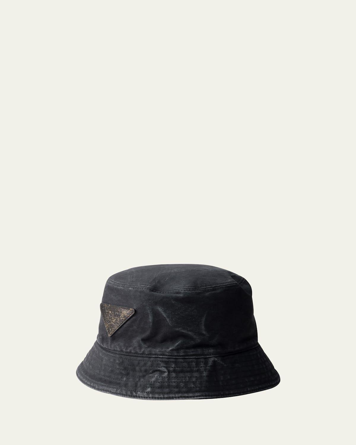 Mens Canvas Leather Logo Bucket Hat Product Image