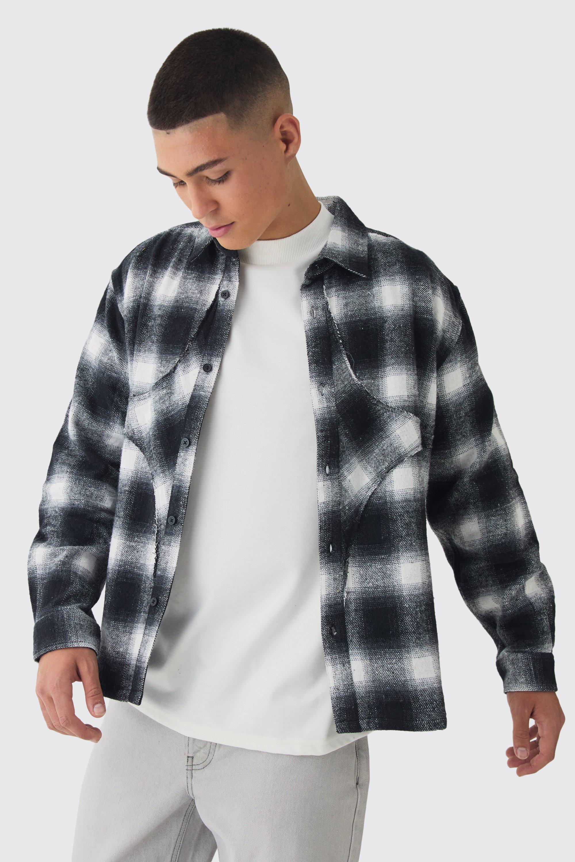 Mens Black Oversized Star Applique Check Shirt, Black Product Image