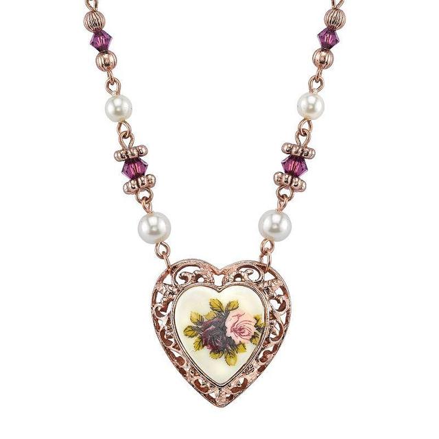 1928 Floral Filigree Heart Necklace, Womens, Multicolor Product Image