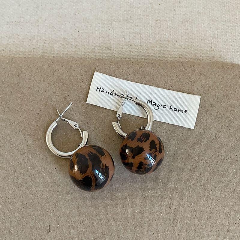 925 Sterling Silver Leopard Print Ball Drop Earring Product Image