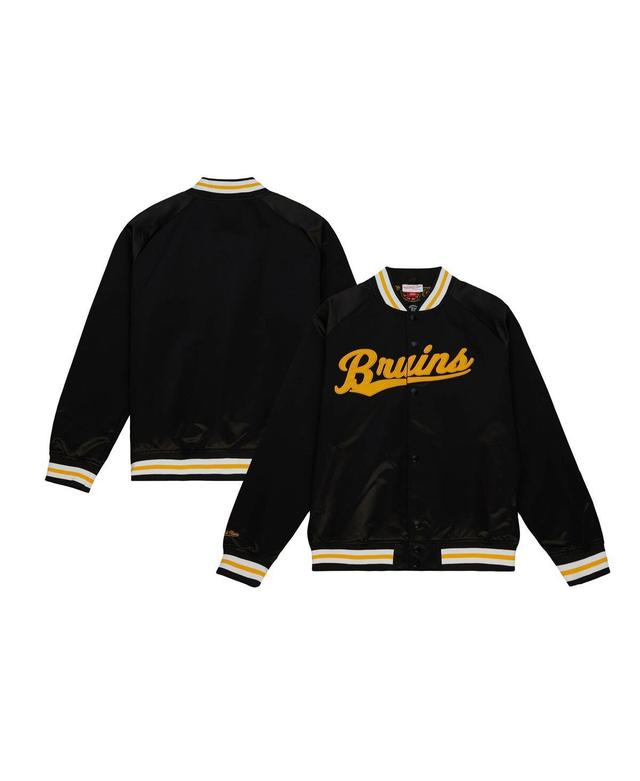 Mens Mitchell & Ness Black Boston Bruins 100th Anniversary Satin Raglan Full-Snap Jacket Product Image