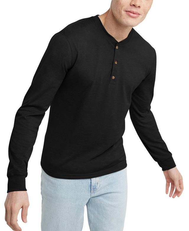 Mens Hanes Originals Cotton Long Sleeve Henley T-shirt Product Image