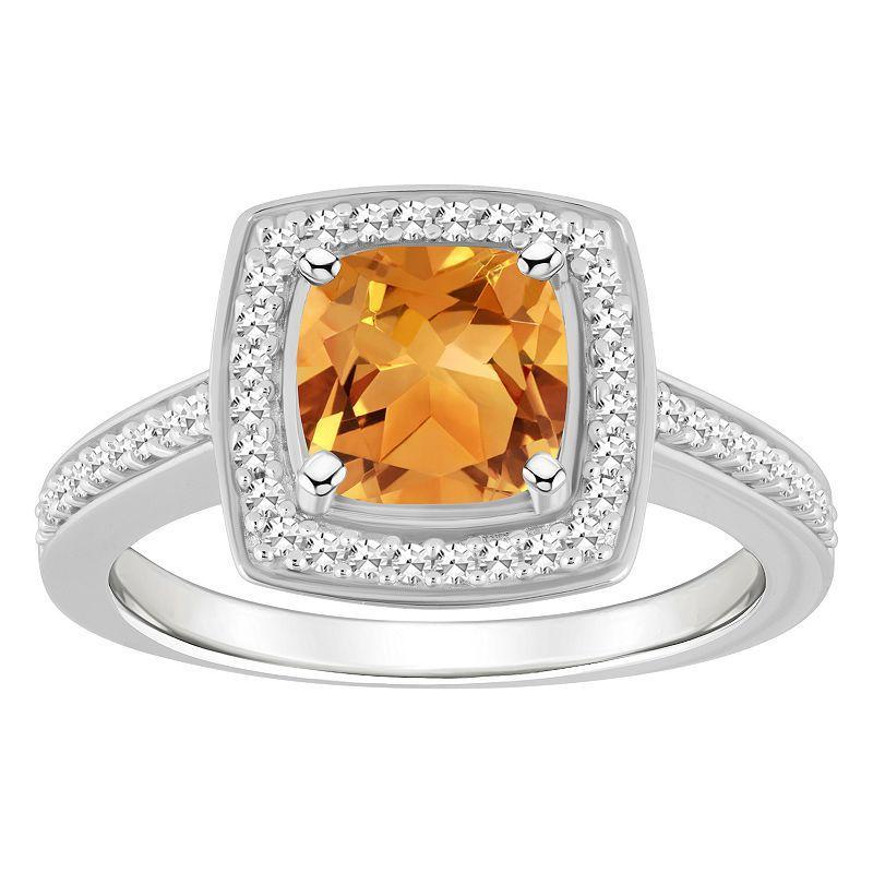 Macys Citrine (1-1/2 ct. t.w.) and Diamond (1/4 ct. t.w.) Halo Ring in Sterling Silver Product Image