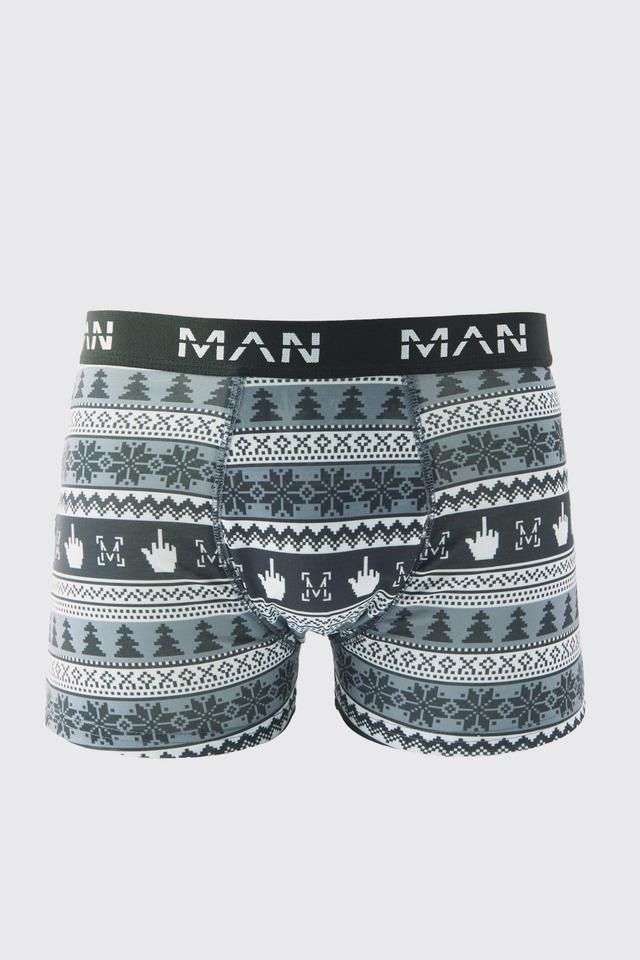 Man Monochrome Christmas Boxers | boohooMAN USA Product Image