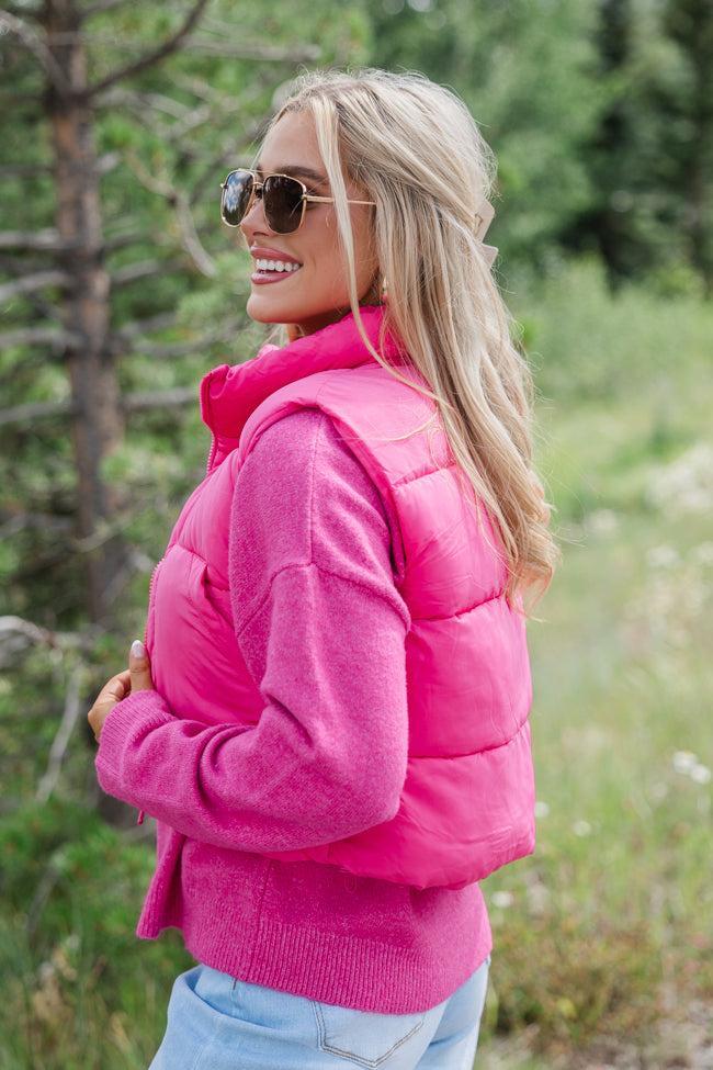 Sights To See Fuchsia Cropped Puffer Vest Product Image