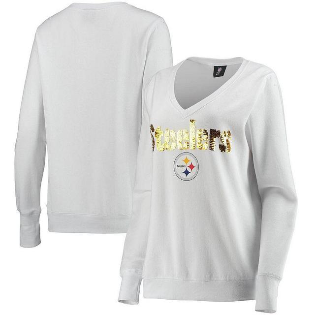 Womens Cuce White Pittsburgh Steelers Victory V-Neck Pullover Sweatshirt Product Image