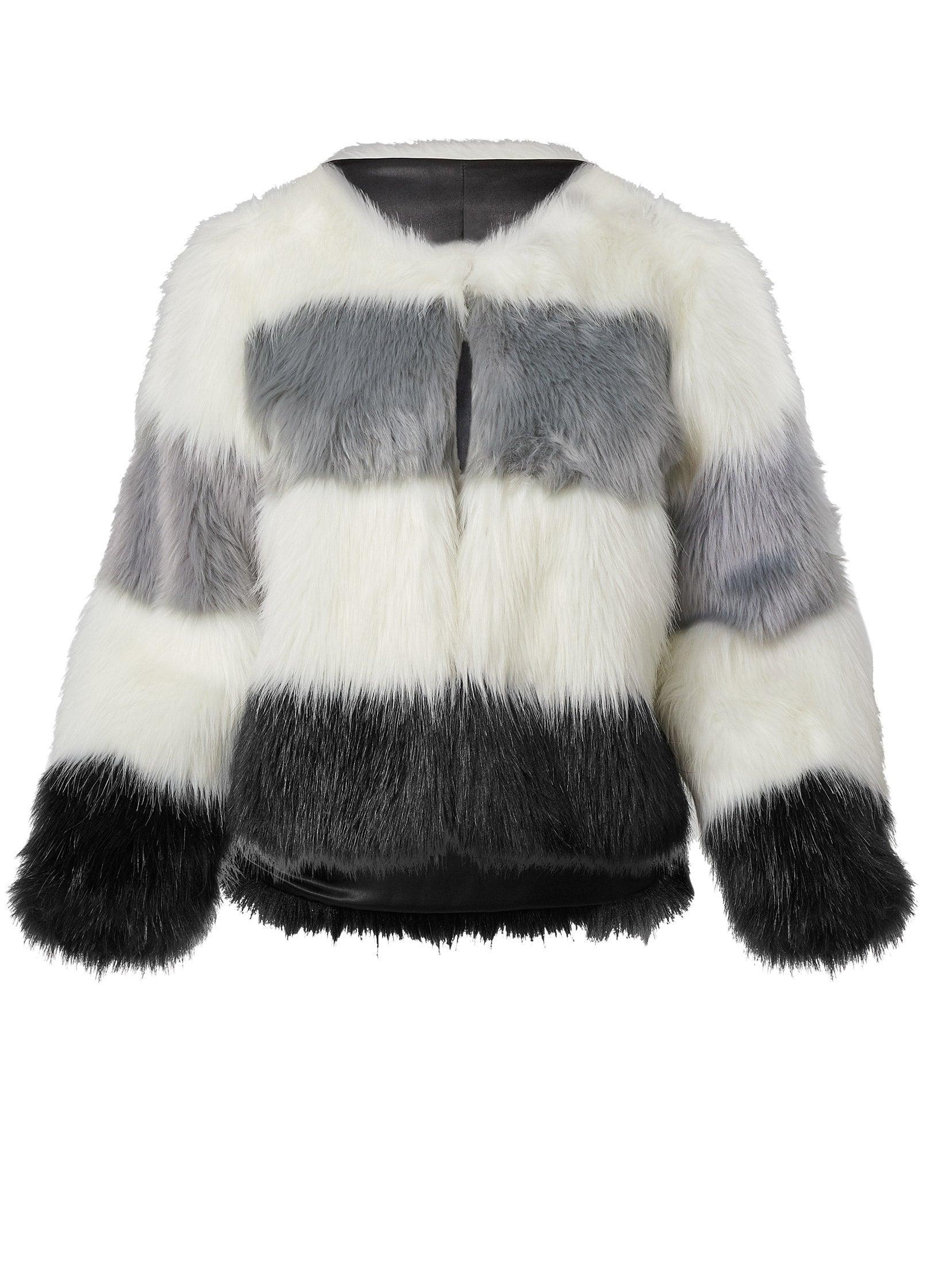 Striped Faux Fur Coat  - White Multi Product Image