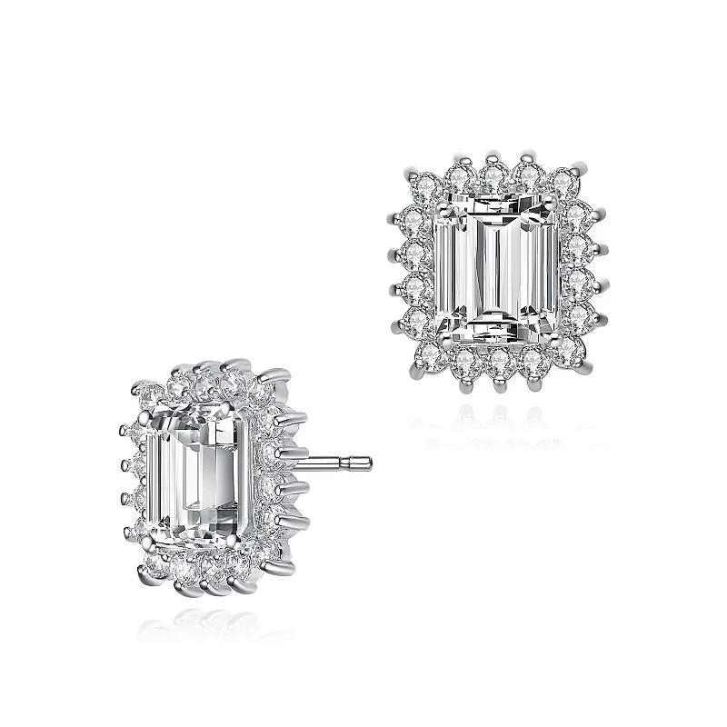 Sterling Silver Cubic Zirconia Halo Stud Earrings, Womens, White Product Image