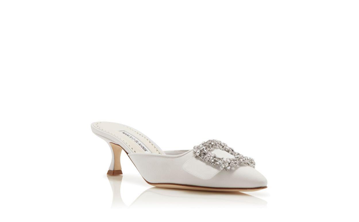 MAYSALE JEWEL White Satin Crystal Buckle Mules Product Image