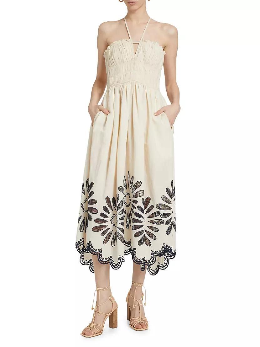 Beatrice Embroidered Linen & Cotton Midi-Dress Product Image