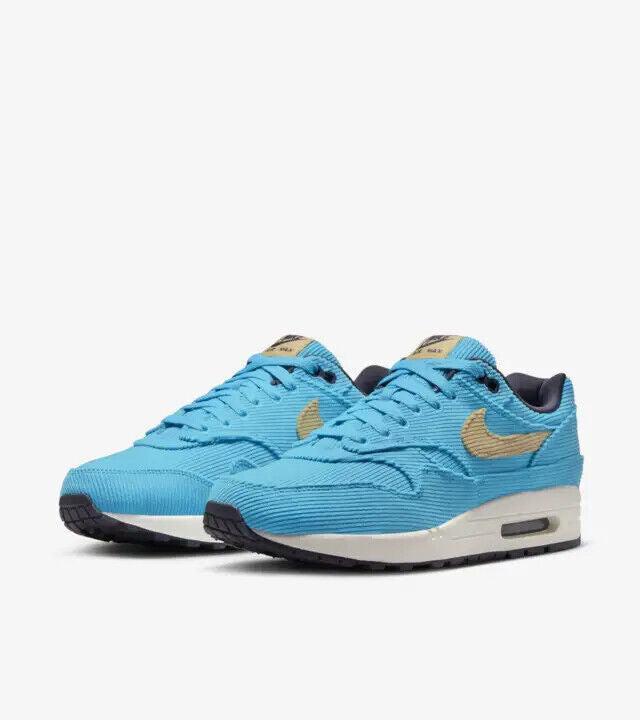 Air Max 1 Corduroy Sneakers In Baltic Blue/sesame-gridiron-sail Product Image