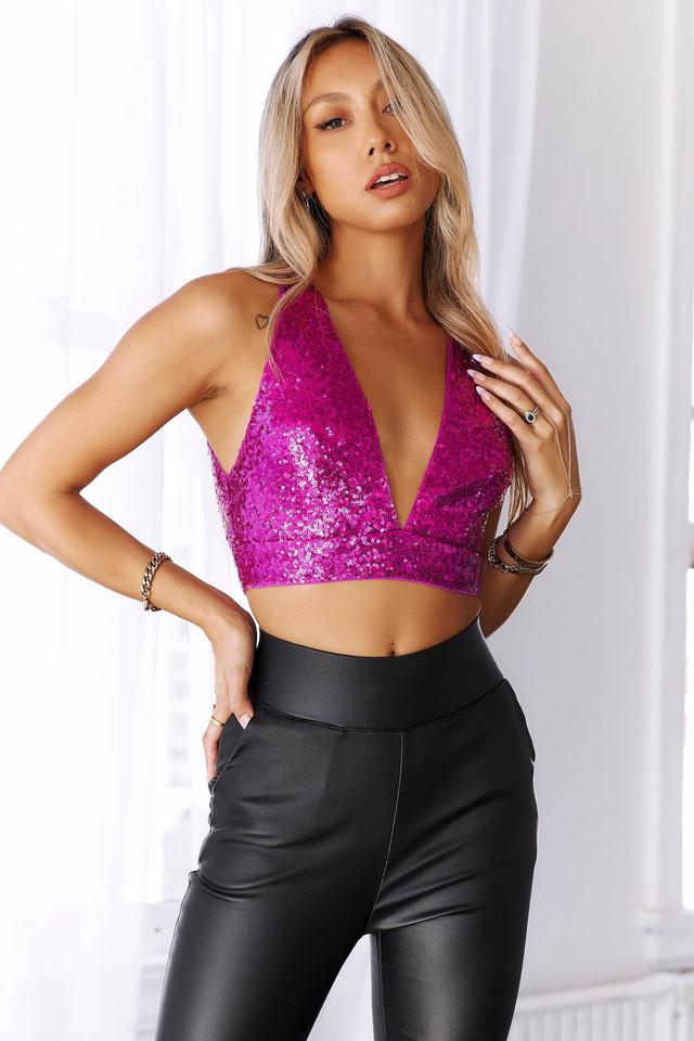 HELLO MOLLY Shimmer Off Sequin Crop Pink Product Image