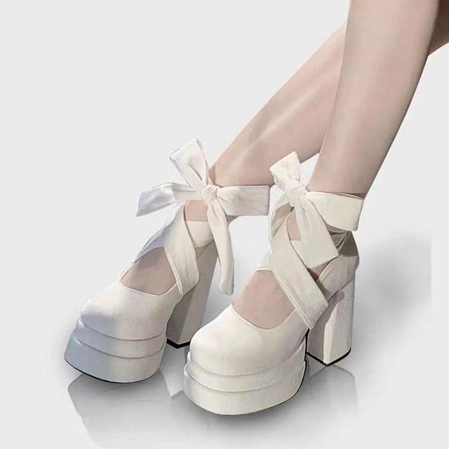 Lace-Up Platform Chunky-Heel Pumps Product Image