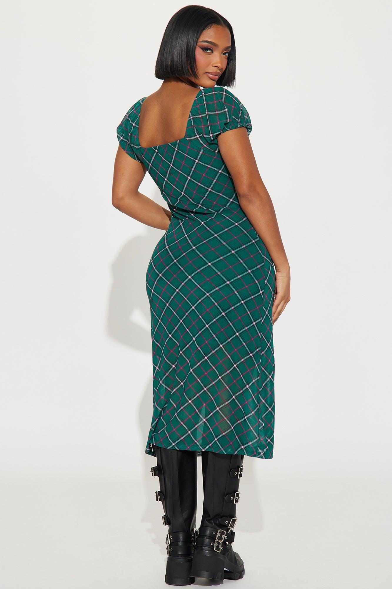 Maggie Plaid Midi Dress - Green/combo Product Image