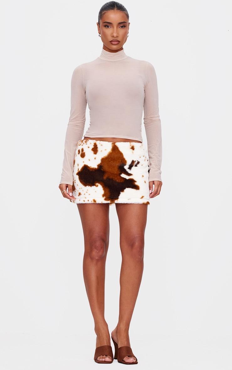 Cow Print Faux Fur Micro Mini Skirt Product Image