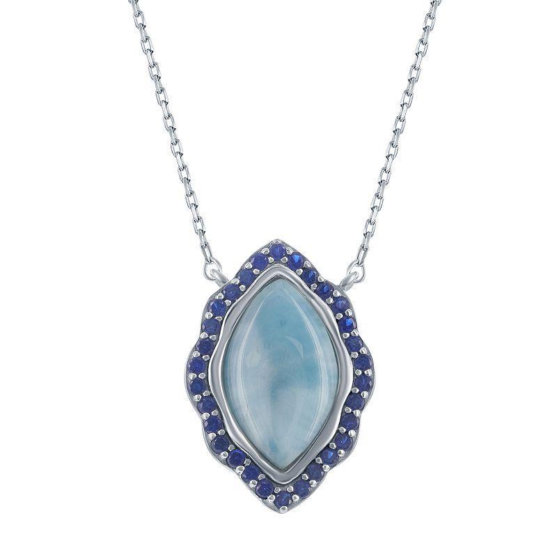 Sterling Silver Marquise Larimar with Sapphire Cz Border Necklace Product Image