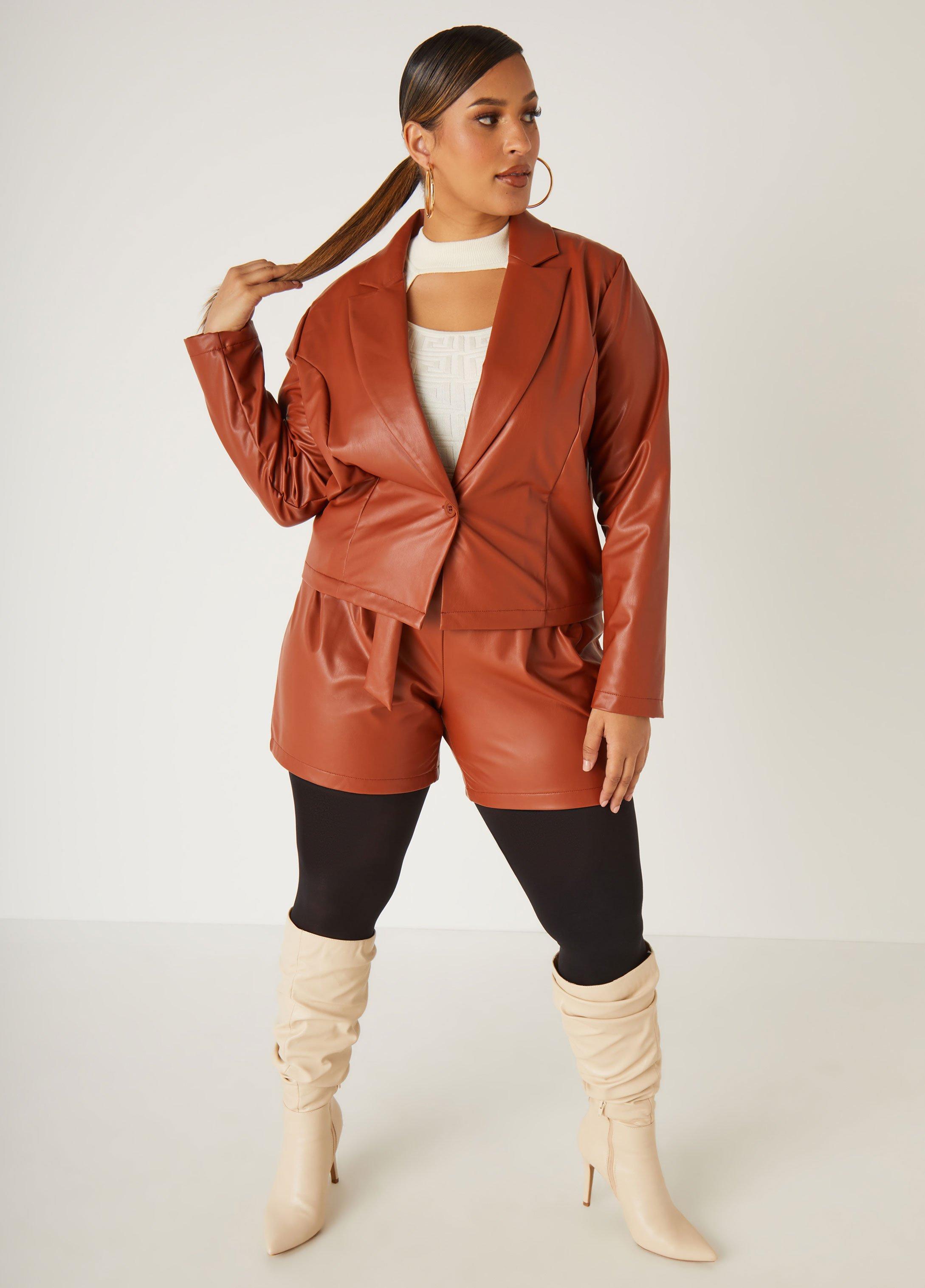 Plus Size Belted Faux Leather Shorts Ashley Stewart Product Image