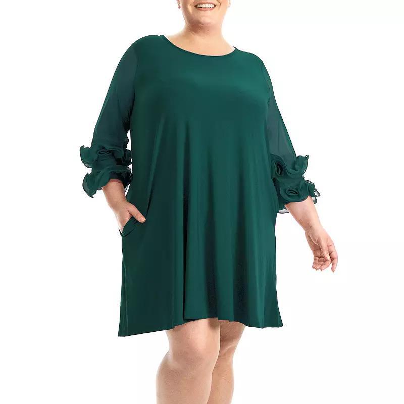 Plus Size Nina Leonard Mesh Ruffle Dress, Womens Product Image