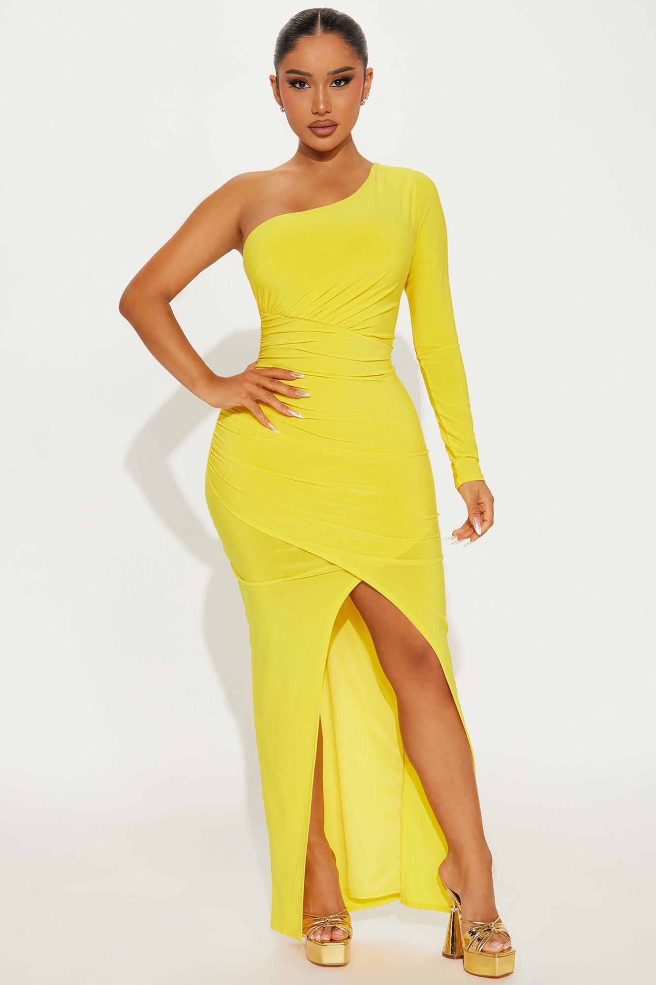 Stacy Ruched Maxi Dress - Yellow Product Image