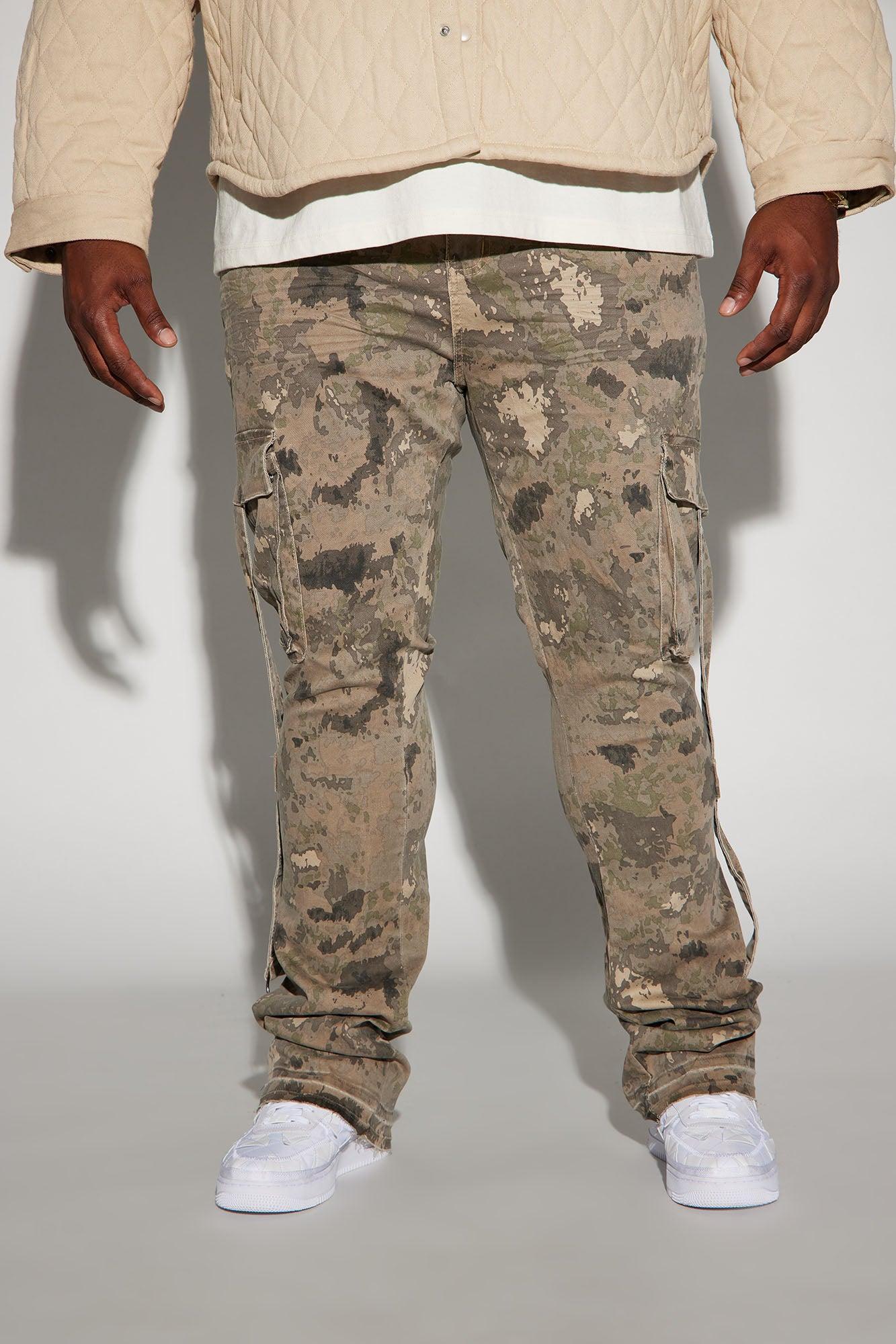 Long Time Buckle Stacked Skinny Flare Pants - Camouflage Product Image