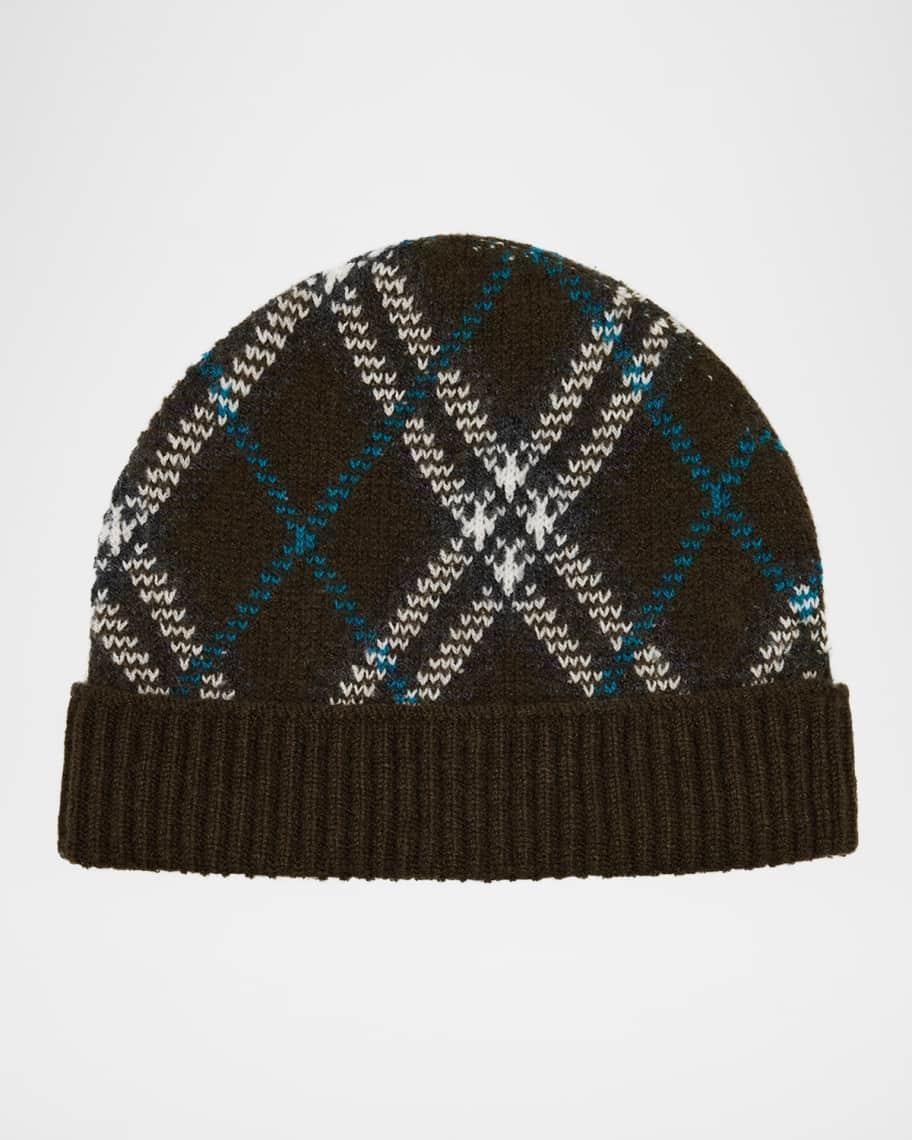 Men's Cashmere Check Beanie Hat Product Image