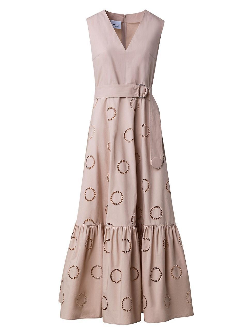 Circle Eyelet-Embroidered Tiered Midi Dress Product Image