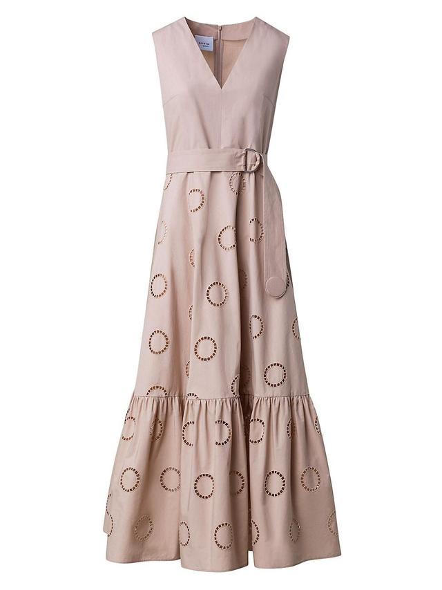 Circle Eyelet-Embroidered Tiered Midi Dress Product Image