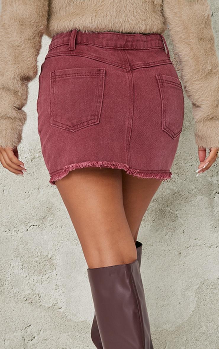 Petite Burgundy Washed Raw Hem Mini Skirt Product Image