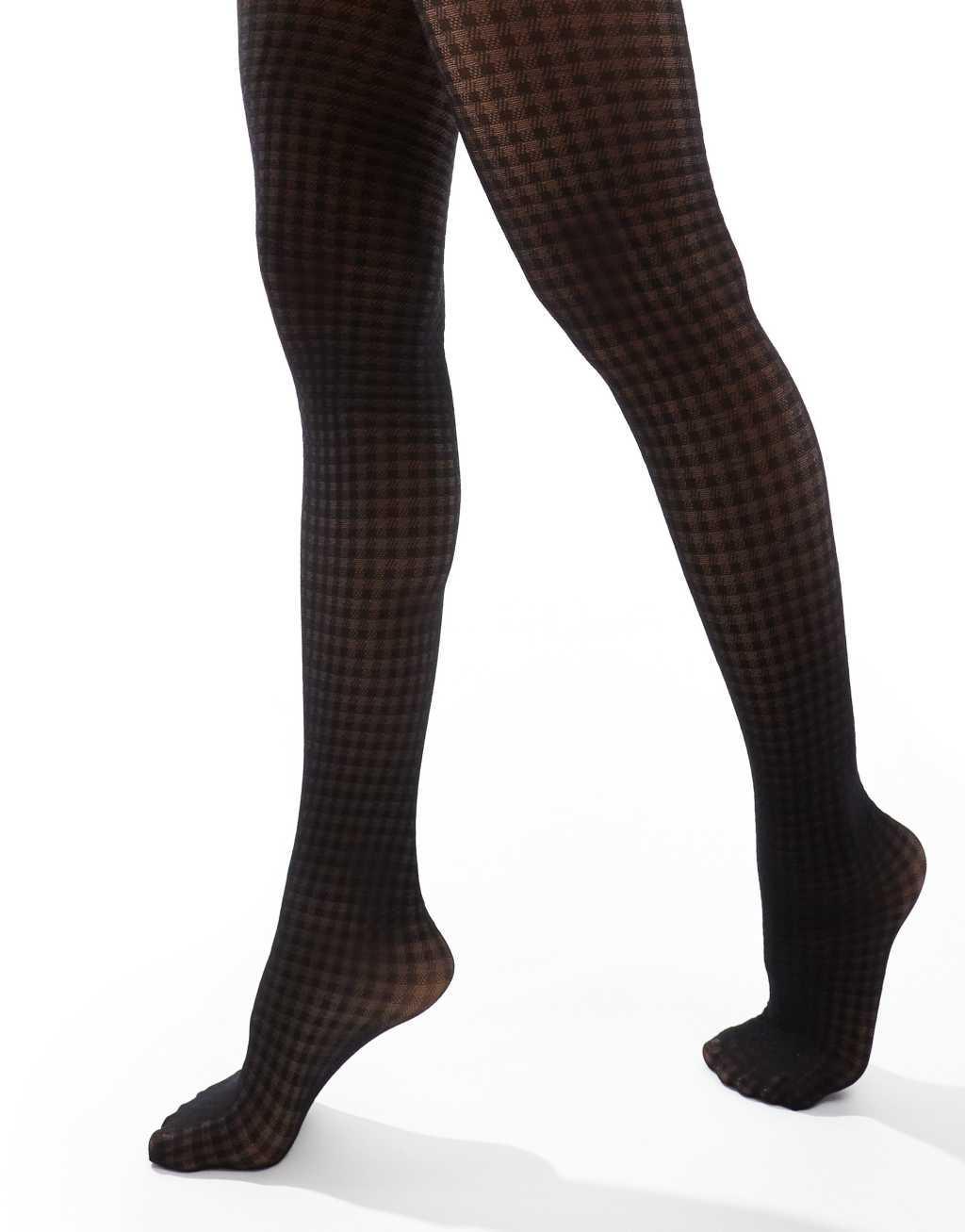 ASOS DESIGN houndstooth tights in black Product Image